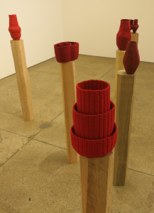 Tonico Lemmos Auad, Unruly Architecture/Red, linen, cotton, wool, wood and bronze, dimensions variable, 2016.
