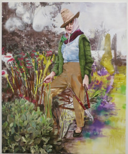 Paulina Olowska, The Gardener after Valerie Finnis, oil and acrylic on canvas, 86 5/8 x 70 7/8, 2016.