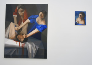 Anna Ostoya, Judith Slaying Judith, 78 ½ x 62 inches, oil on canvas, 2016 and Judith, oil on canvas, 20 x 16 inches, 2016.