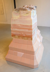 Larry Bamburg, Talcto Tile PL’d to MDO, talc, ceramic and plaster tiles, planitesine, medium density overlay (MDO) plywood, 70 3/10 x 43 ½ x 54 ½ inches, 2016.