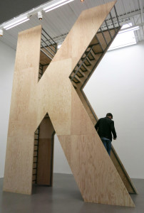 Adam McEwan, Staircase, wood, steel, 18’ – 10” x 12’ – 11 5/8” x 3’ – 10 1/4,” 2016.