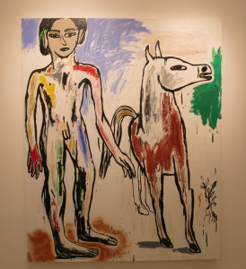 Cristina de Miguel, Boy Leading a Horse, mixed media, 74 x 60 inches.