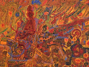 Lee Mullican, (detail) Meditations on a Jazz Passage, oil on canvas, 75 x 75 inches, 1964.