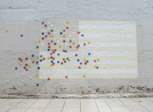 Cey Adams, Fallen Stars of Random Gun Violence in America, latex, spray paint, site-specific mural, 252 x 104 inches, 2016.