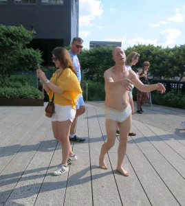 Tony Matelli, Sleepwalker, bronze, acrylic, paint, 69 x 21 x 34 inches, 2014.  In ‘Wanderlust’ on the High Line through March 2017.