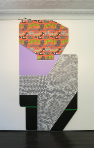 Ruth Root, Untitled, fabric, Plexiglas, enamel paint and spray paint, 116 x 61 inches, 2015.