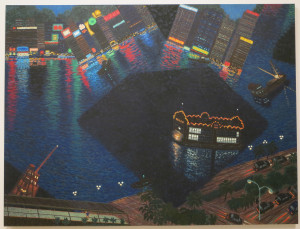 Yvonne Jacquette, Hong Kong Harbor with Floating Restaurant V, oil on canvas, 64 ¼ x 91 ½ inches, 1992-93.