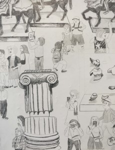 Hai-Hsin Huang, (detail) The MET #1, pencil on paper, 53 x 117 inches, 2014.